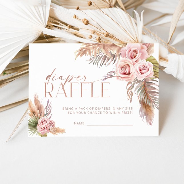 Carte D'accompagnement Boho Floral Pampas Rose Gold Diaper Raffle (Créateur téléchargé)