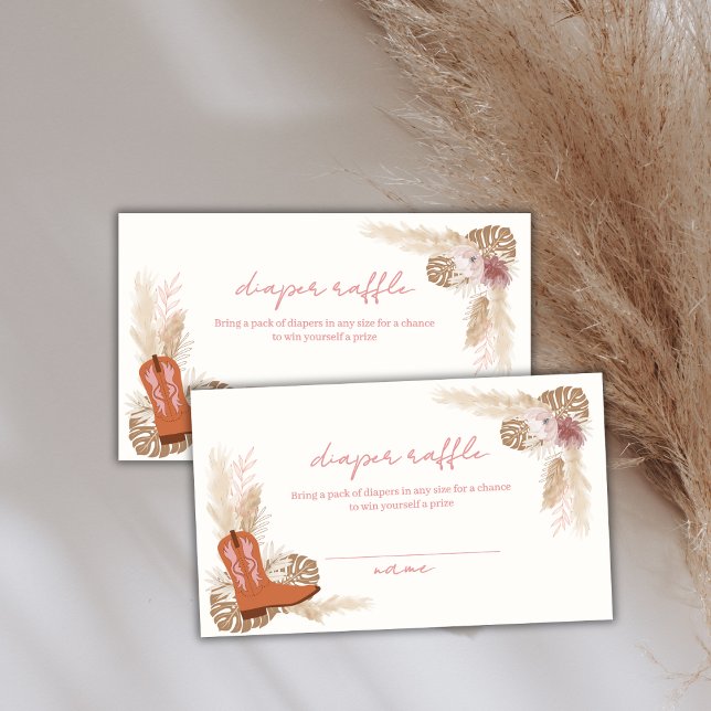 Carte D'accompagnement Boho Girl Boots Pampas Baby shower de carafe de co (Boho Girl Boots Pampas Diaper Raffle Baby Shower Enclosure Card)