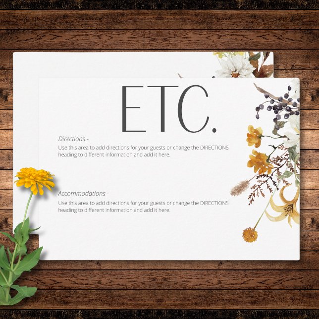 Carte D'accompagnement Boho Golden Yellow Meadow Fleurs Blanc Détails (Boho Golden Yellow Meadow Flowers White Details Enclosure Card)