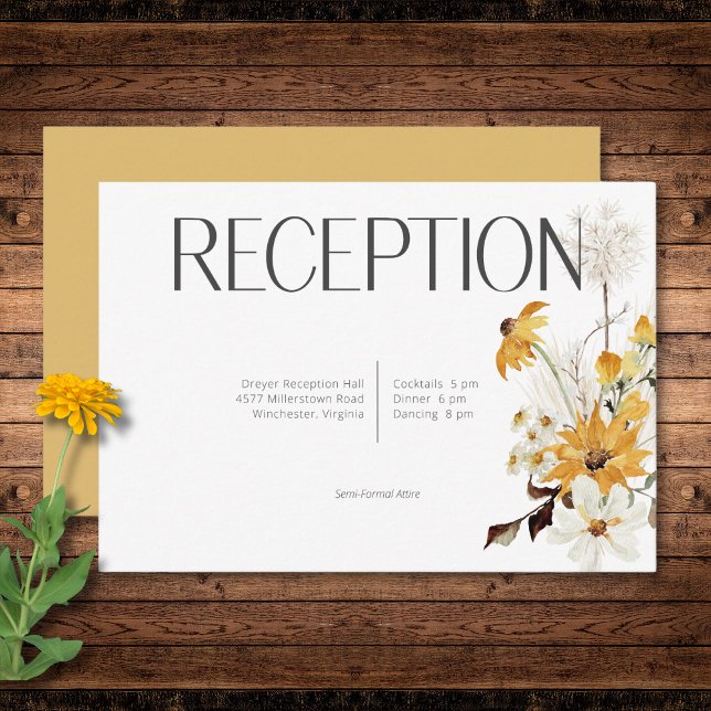 Carte D'accompagnement Boho Golden Yellow Meadow Fleurs Gold Réception (Boho Golden Yellow Meadow Flowers Gold Reception Enclosure Card)