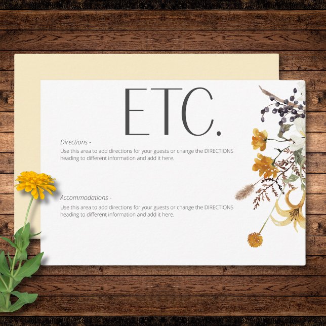 Carte D'accompagnement Boho Golden Yellow Meadow Fleurs Jaune Détails (Boho Golden Yellow Meadow Flowers Yellow Details Enclosure Card)