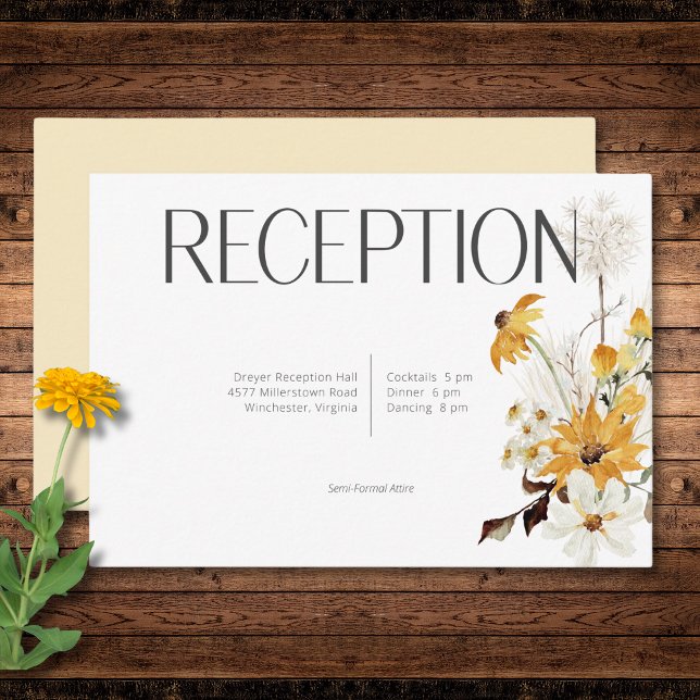 Carte D'accompagnement Boho Golden Yellow Meadow Fleurs Réception Jaune (Boho Golden Yellow Meadow Flowers Yellow Reception Enclosure Card)