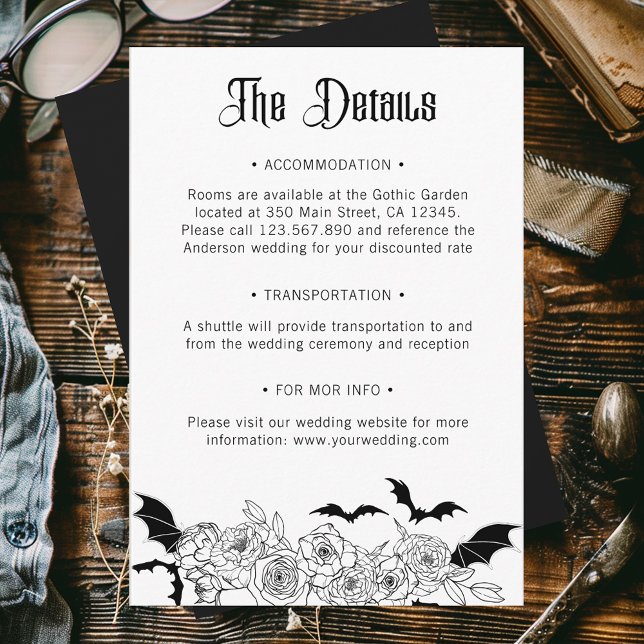 Carte D'accompagnement Boho gothique Botanique Détails du Mariage (Créateur téléchargé)