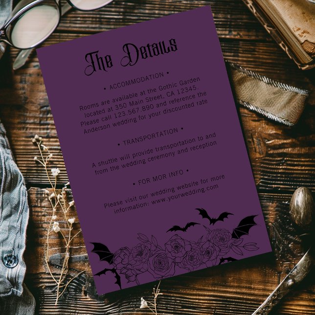 Carte D'accompagnement Boho gothique Botanique Détails Mariage violet (Créateur téléchargé)