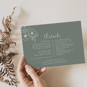 Carte D'accompagnement Boho Green Destination Floral Détails du Mariage
