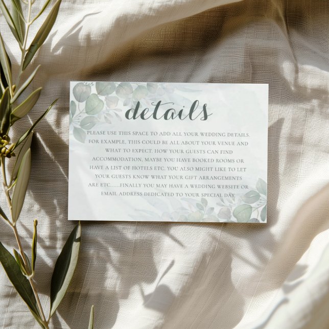 Carte D'accompagnement Boho Green Eucalyptus Wedding Details  (Créateur téléchargé)