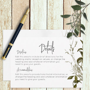 Carte D'accompagnement Boho Green Moderne Floral Détails Mariage