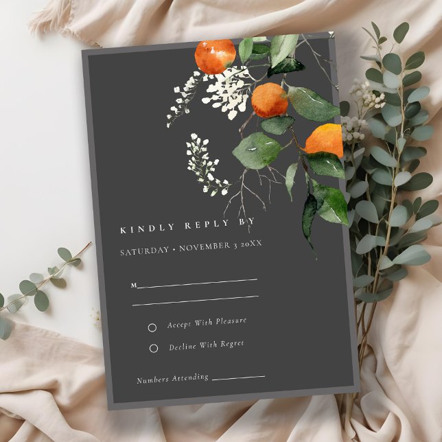Carte D'accompagnement Boho Grey Orange Blossom Mariage botanique RSVP (Créateur téléchargé)