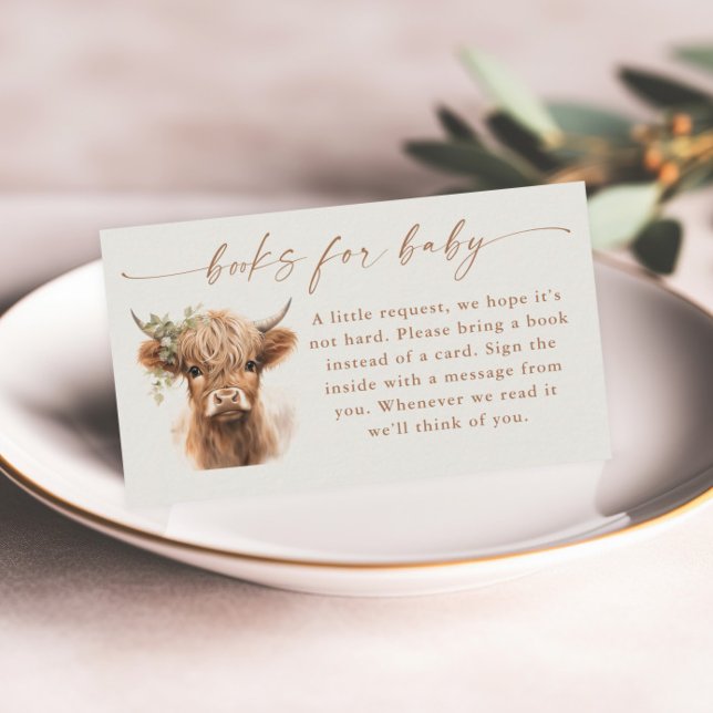 Carte D'accompagnement Boho Highland Cow Baby shower Livres pour bébé (Boho Highland Cow Books for Baby Shower Invitation Enclosure Card.)