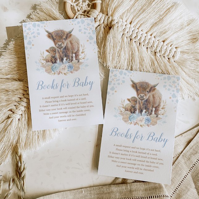 Carte D'accompagnement Boho Highland Cow Blue Pampas Livres pour Baby Boy (Créateur téléchargé)