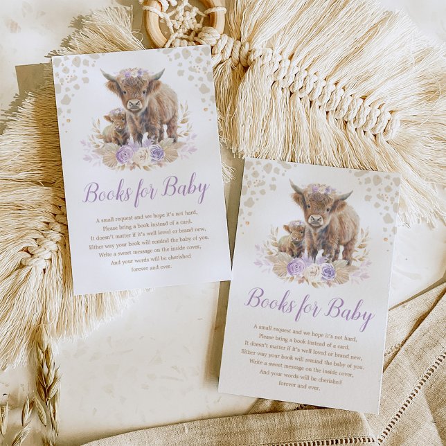 Carte D'accompagnement Boho Highland Cow Lilac Pampas Livres pour Baby Gi (Créateur téléchargé)