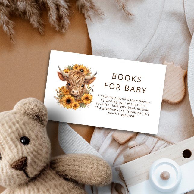 Carte D'accompagnement Boho Highland Cow Sunflowers Books for Baby (Mini size enclosure)