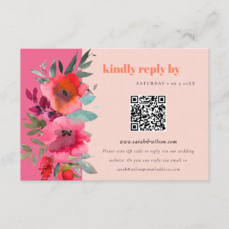 Carte D'accompagnement Boho Hot rose orange Mariage Floral QR Codage RSVP