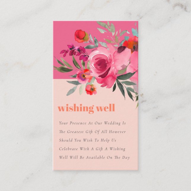 Carte D'accompagnement Boho Hot rose Orange Mariage Floral Wishing well (Devant)
