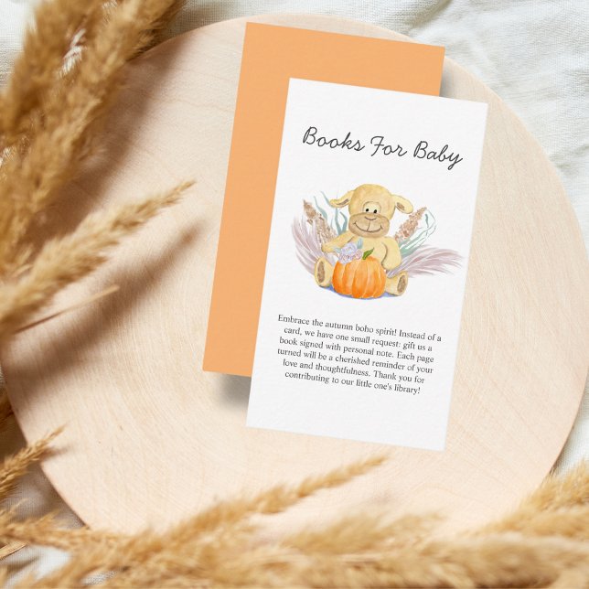 Carte D'accompagnement Boho Lamb Citrouille Baby shower Livres Pour Bébé (A sweet Boho Books For Baby enclosure card to add to your Boho invitations.)