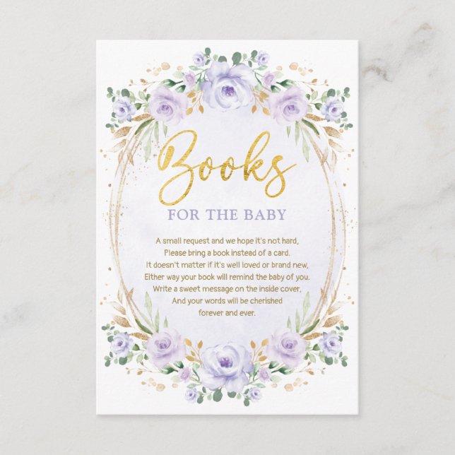 Carte D'accompagnement Boho Lavender Gold Flower Books for Baby Girl (Devant)