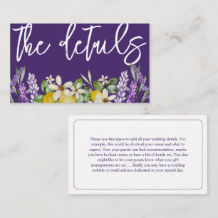 Carte D'accompagnement Boho Lemons & Purple Lavender Détails du Mariage