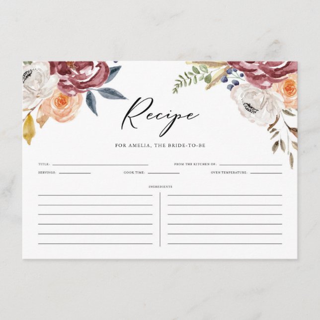 Carte D'accompagnement Boho Marsala Autumn Flowers Fête des mariées Recet (Devant)