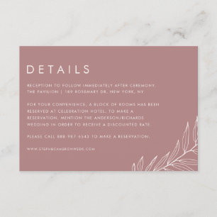 Carte D'accompagnement Boho Mauve Minimalist Foliage Détails du Mariage