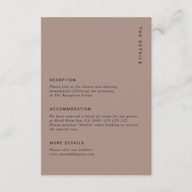 Carte D'accompagnement Boho Minimalist Brown Modern Wedding Details (Devant)