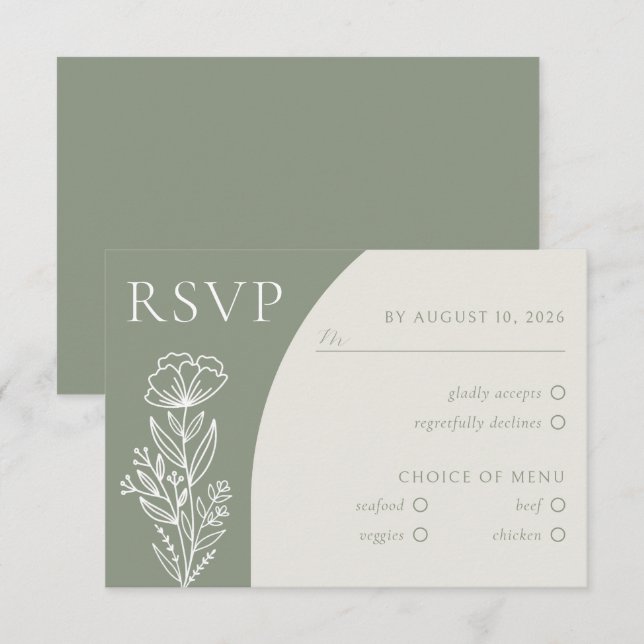 Carte D'accompagnement Boho minimaliste Botanique Sage vert RSVP (Devant / Derrière)