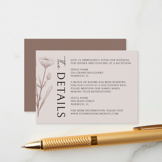 Carte D'accompagnement Boho Modern Minimaliste Détails Mariage (Devant/Arrière en situation)