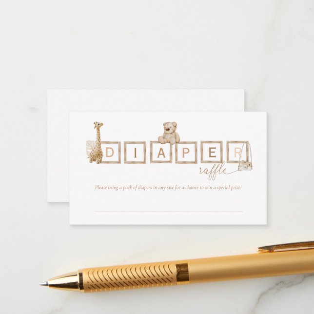 Carte D'accompagnement Boho Neutral Bois Bloc Lettres Déchets Raffle (Devant/Arrière en situation)