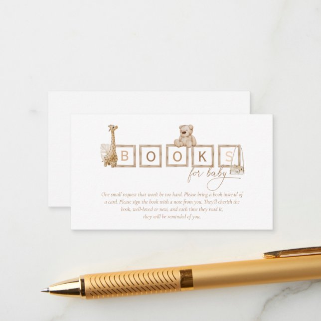 Carte D'accompagnement Boho Neutral Bois Block Lettres Livres Pour Bébé (Devant/Arrière en situation)