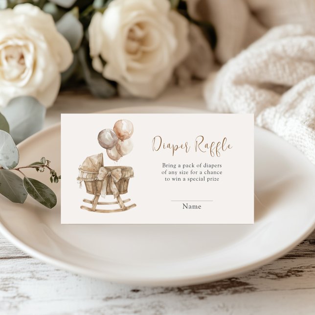 Carte D'accompagnement Boho Nursery Beige Balloons Diaper Raffin (Créateur téléchargé)