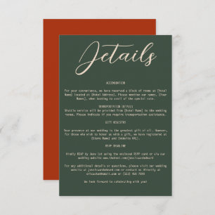 Carte D'accompagnement Boho Orange Green Détails Mariage Qr Code Simple