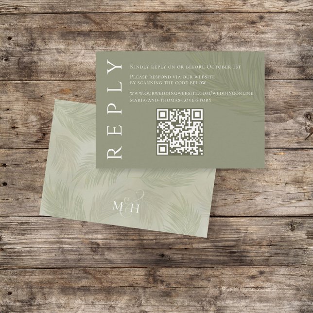 Carte D'accompagnement Boho Palm Feuille Botanage Foliage QR Code RSVP (Créateur téléchargé)