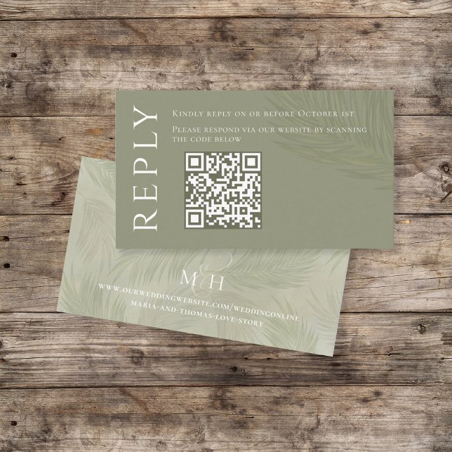 Carte D'accompagnement Boho Palm Feuille Botanage Foliage QR Code RSVP (Créateur téléchargé)