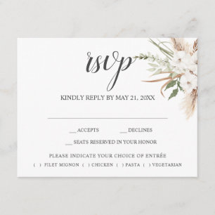 Carte D'accompagnement Boho Pampa Grass Feuilles mariage RSVP Enclôture v
