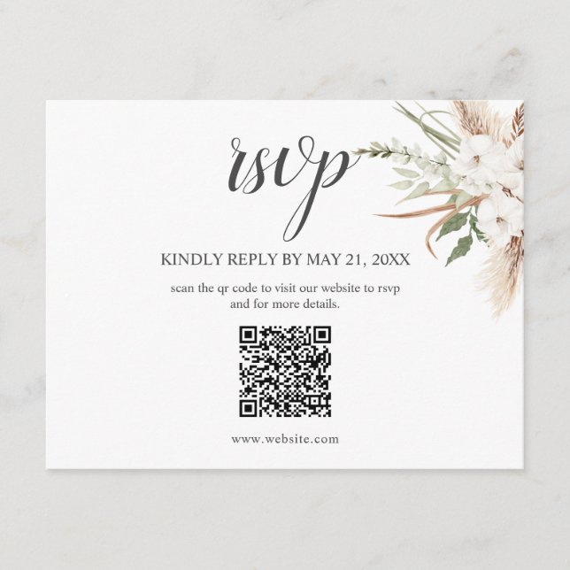 Carte D'accompagnement Boho Pampa Grass Feuilles mariage RSVP Enclôture v (Devant)
