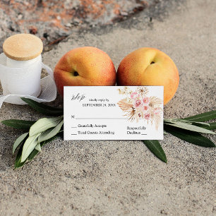 Carte D'accompagnement Boho Pampas Floral Rose & Beige 2SM No Repas RSVP