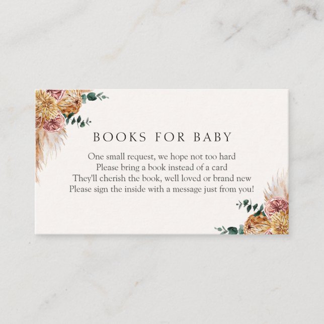 Carte D'accompagnement Boho Pampas Grass Books for Baby insert card (Devant)