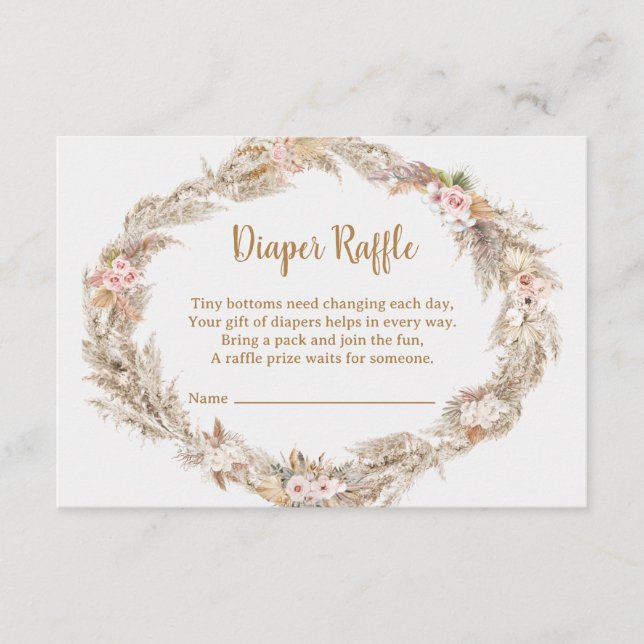 Carte D'accompagnement Boho Pampas Grass Diaper Raffle Card | Dusty Rose (Devant)