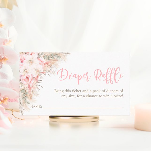 Carte D'accompagnement Boho Pampas Pink Girl DIAPER RAFFLE Baby shower (Boho Pampas Pink Orchid Peonies Girl DIAPER RAFFLE Baby Shower Enclosure Card)