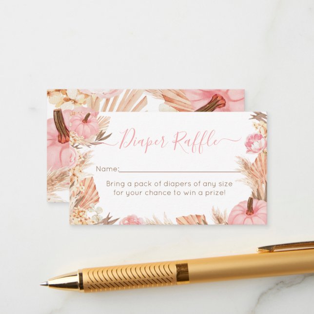 Carte D'accompagnement Boho Pampas Pink Pumpkin diaper raffle (Devant/Arrière en situation)