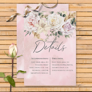 Carte D'accompagnement Boho Pampas & Pink Roses Détails du Mariage