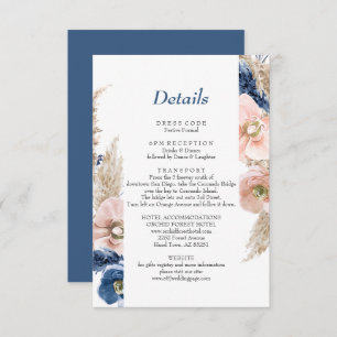 Carte D'accompagnement Boho pastel bleu & brush choral Mariage