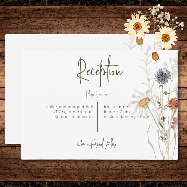 Carte D'accompagnement Boho Pastel Fleur sauvage Réception Florale Modern (Boho Pastel Wildflowers Modern Floral Reception Enclosure Card)