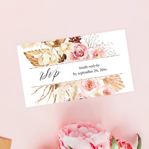 Carte D'accompagnement Boho Pink Floral & Pampas Grass 2SM Repas RSVP