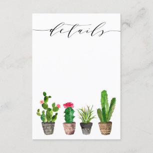 Carte D'accompagnement Boho Pot Succulents et Cactus Détails du Mariage