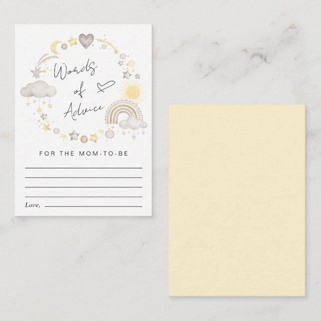 Carte D'accompagnement Boho Rainbow Mots De Conseil Baby shower (Devant / Derrière)