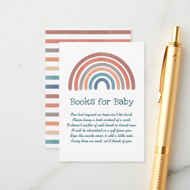 Carte D'accompagnement Boho Retro Rainbow Baby showers Livres Pour Bébé (Devant/Arrière en situation)