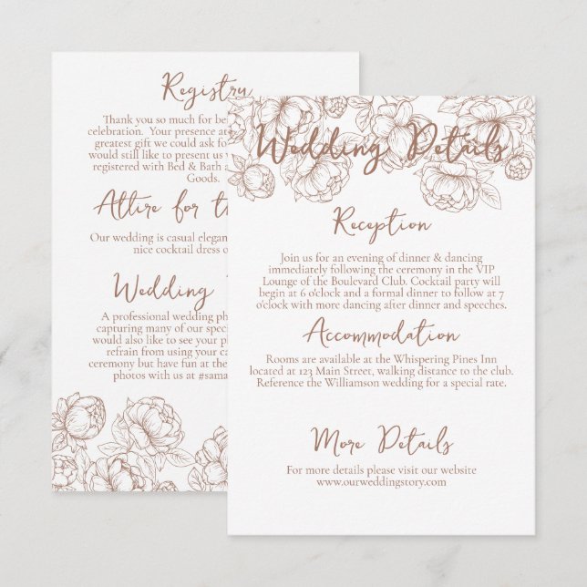 Carte D'accompagnement Boho romantique Mocha Mousse Floral Détails du Mar (Devant / Derrière)