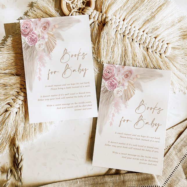 Carte D'accompagnement Boho rose beige Pampas Livres floraux pour bébé fi (Créateur téléchargé)