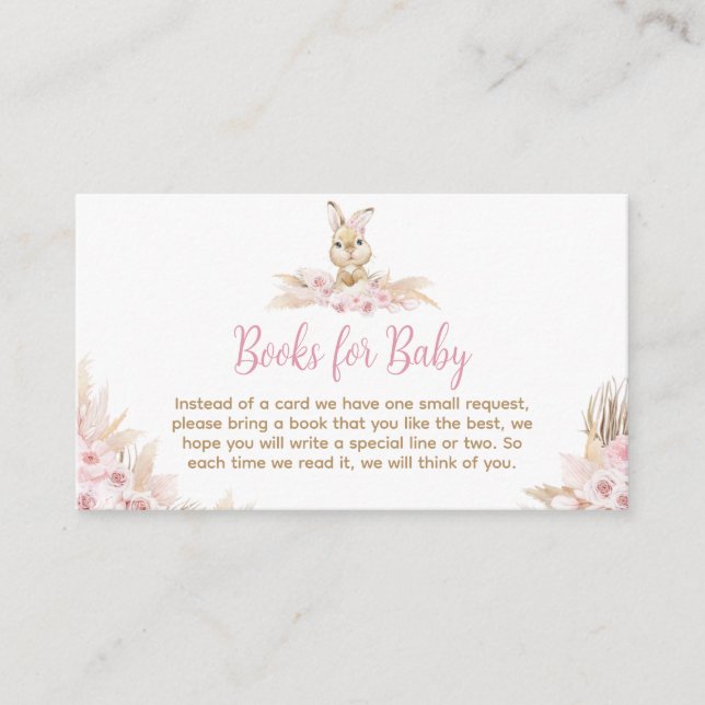 Carte D'accompagnement Boho rose Bunny Baby showers Livres pour bébé (Devant)