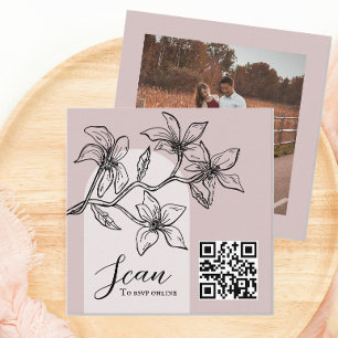 Carte D'accompagnement Boho rose Dusty Photo en ligne RSVP QR Code